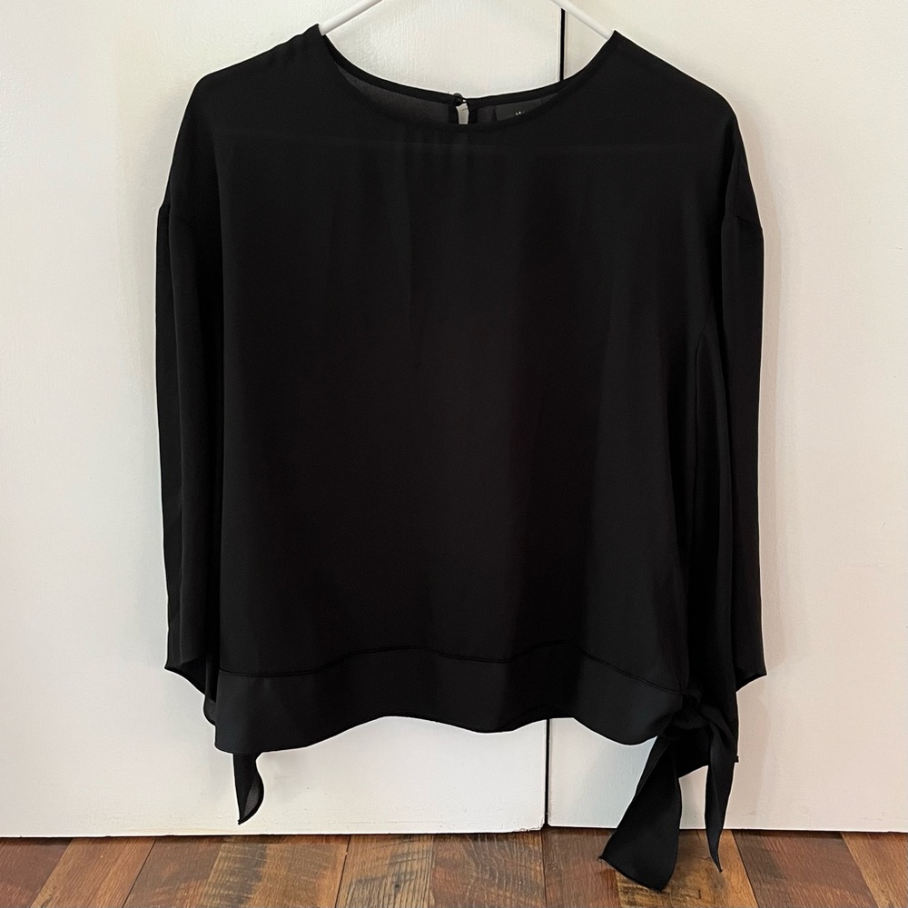 Worthington Black Semi-Sheer Long Sleeve Blouse, Women's Size S